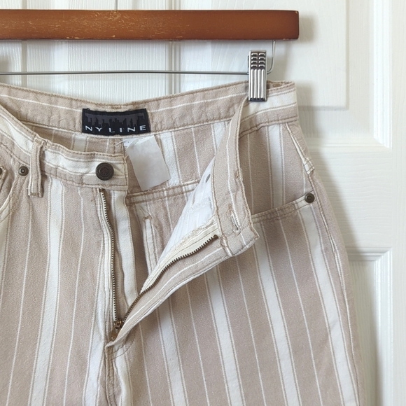 NY Line 90's Vintage Classic Striped High Waisted Tapered Leg Pants Tan White 28 - Picture 9 of 15